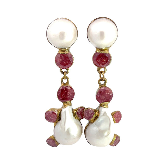 Pink Quartz & Pearl Sterling Silver Earring