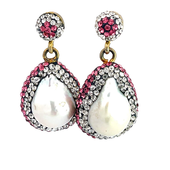 Pink Crystal Pearl Sterling Silver Dangle Earring - Born To Glam