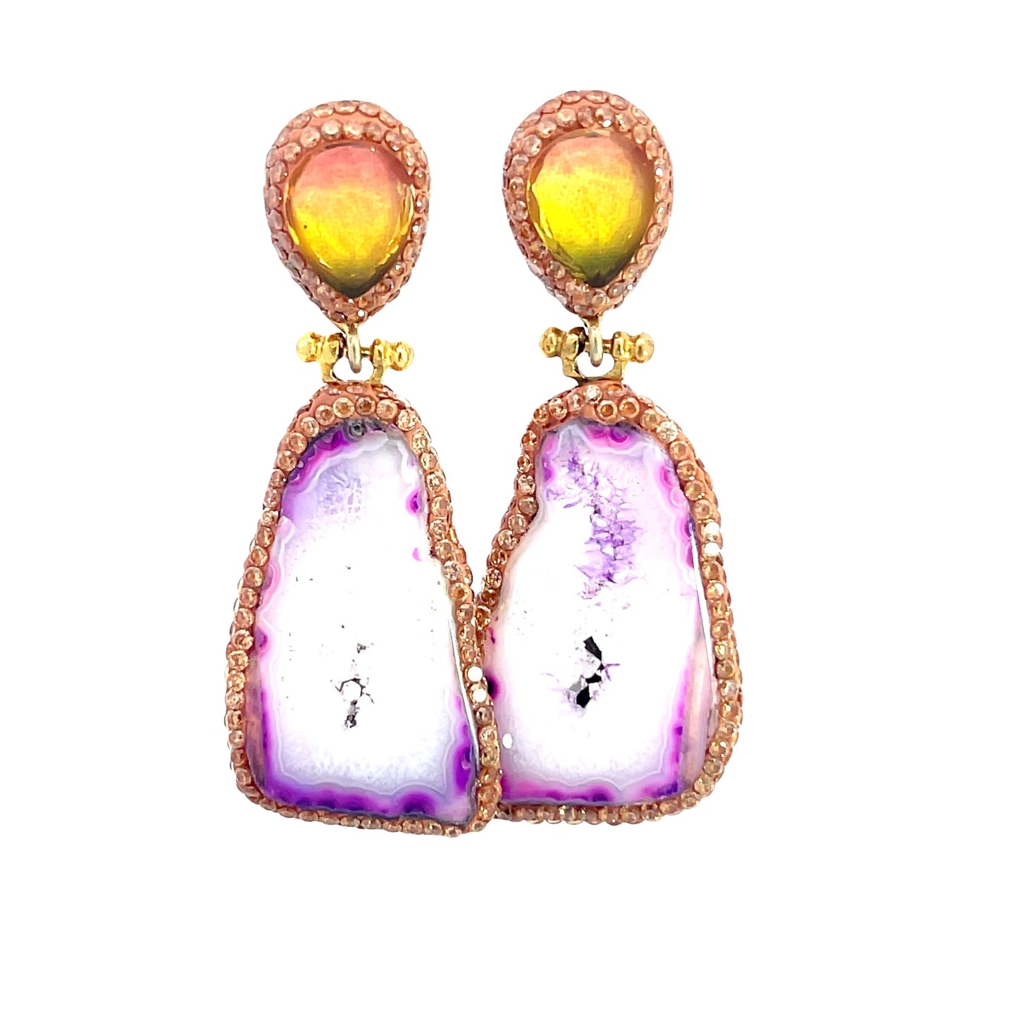 Fuchsia & Gold Agate Sterling Silver Earring