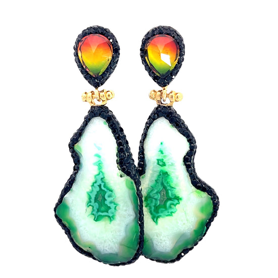 Green & Black Rainbow Agate Sterling Silver Earring - Born To Glam