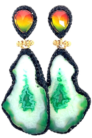 Green & Black Rainbow Agate Sterling Silver Earring - Born To Glam