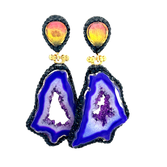 Black & Purple Agate Sterling Silver Earring