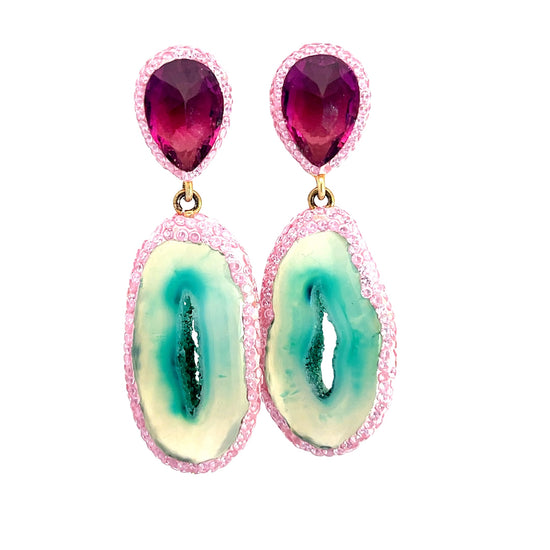 Pink & Green Agate Sterling Silver Earring