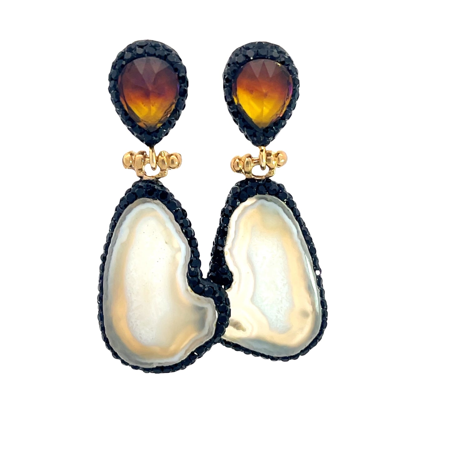 Taupe & Black Agate Sterling Silver Earring - Born To Glam