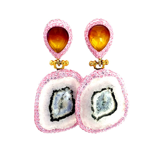 Pink Crystal Agate Sterling Silver Earring - Born To Glam