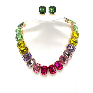 Crystal Rectangle Collar Necklace Set - Born To Glam