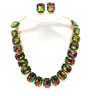 Crystal Rectangle Collar Necklace Set - Born To Glam