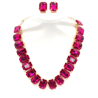 Crystal Rectangle Collar Necklace Set - Born To Glam