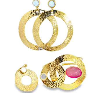 Gold Brass Pink Druzy Set - Born To Glam