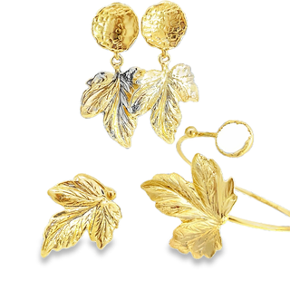 Gold Brass Leaf Bracelet Set - Born To Glam