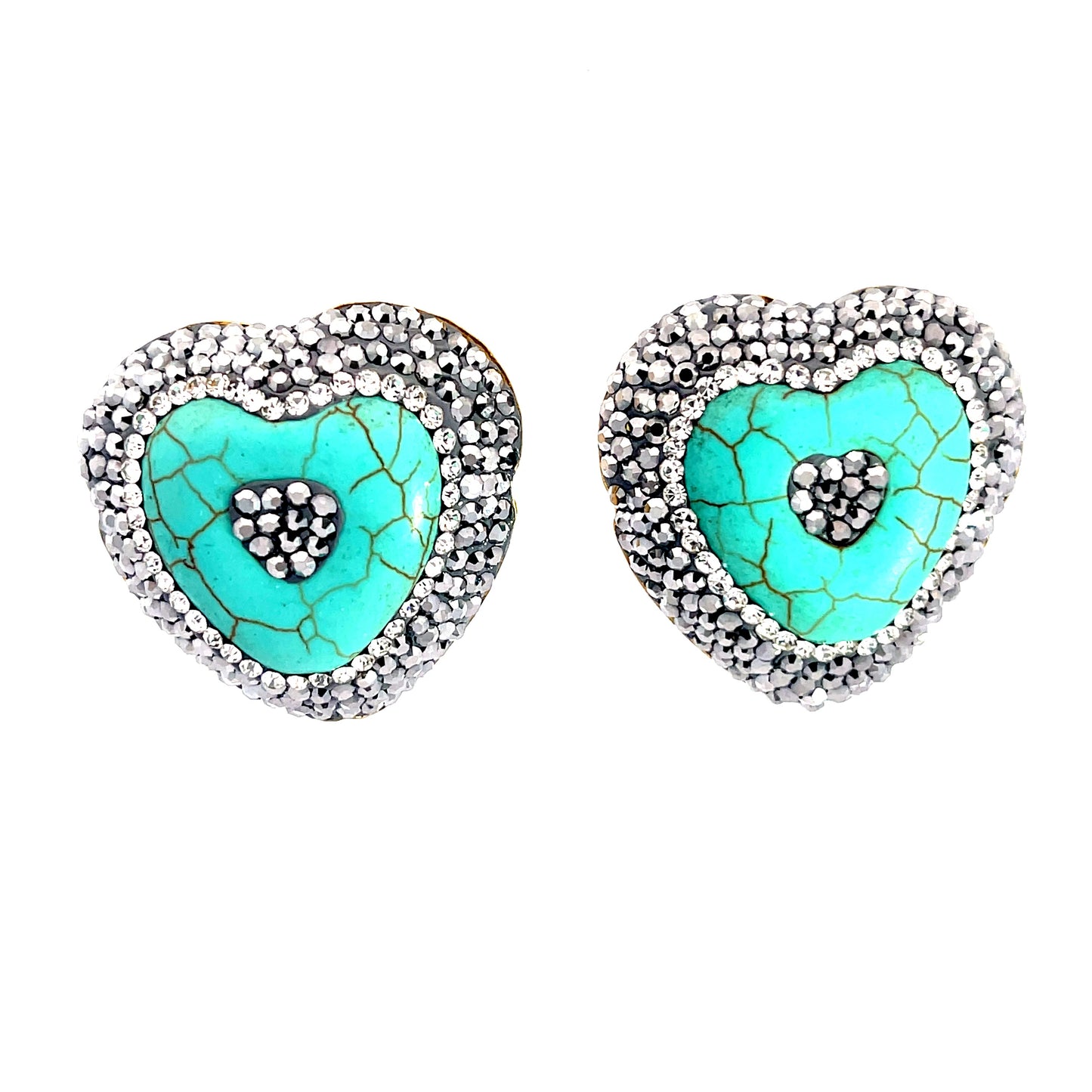 Turquoise Hematite Heart Stud Earrings