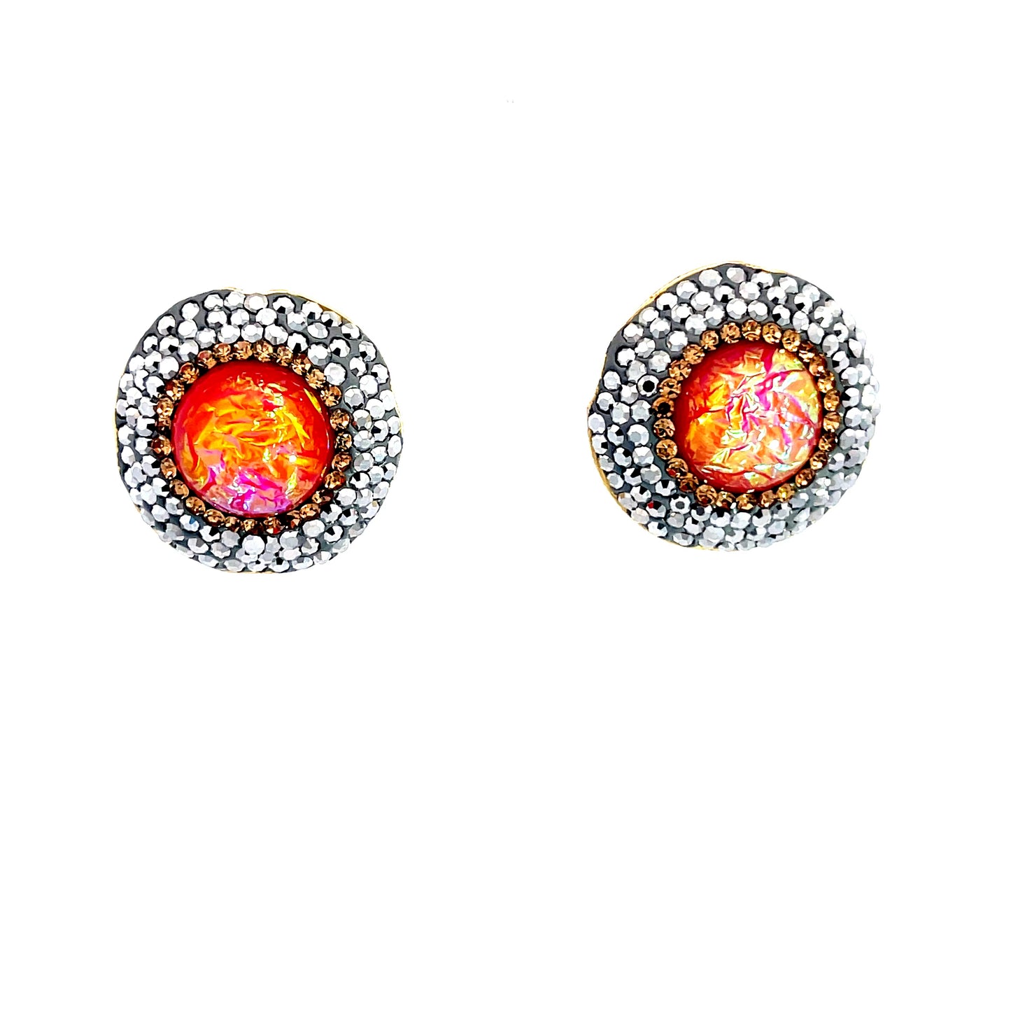 Orange Mixed Cubic Zirconia Silver Crystal Stud Earring