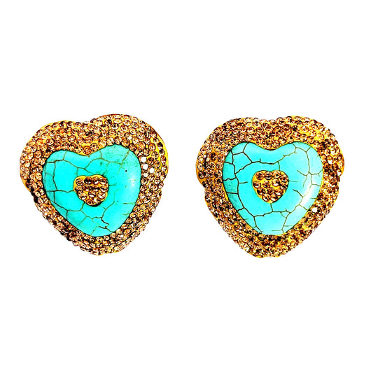 Turquoise Champagne Heart Stud Earrings