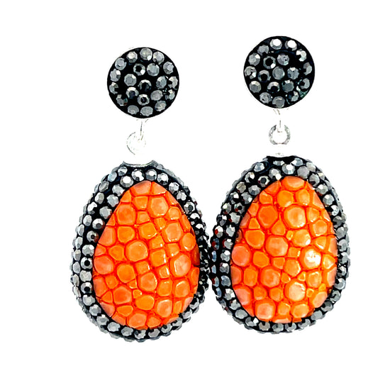 Orange Shagreen Dangle Earring