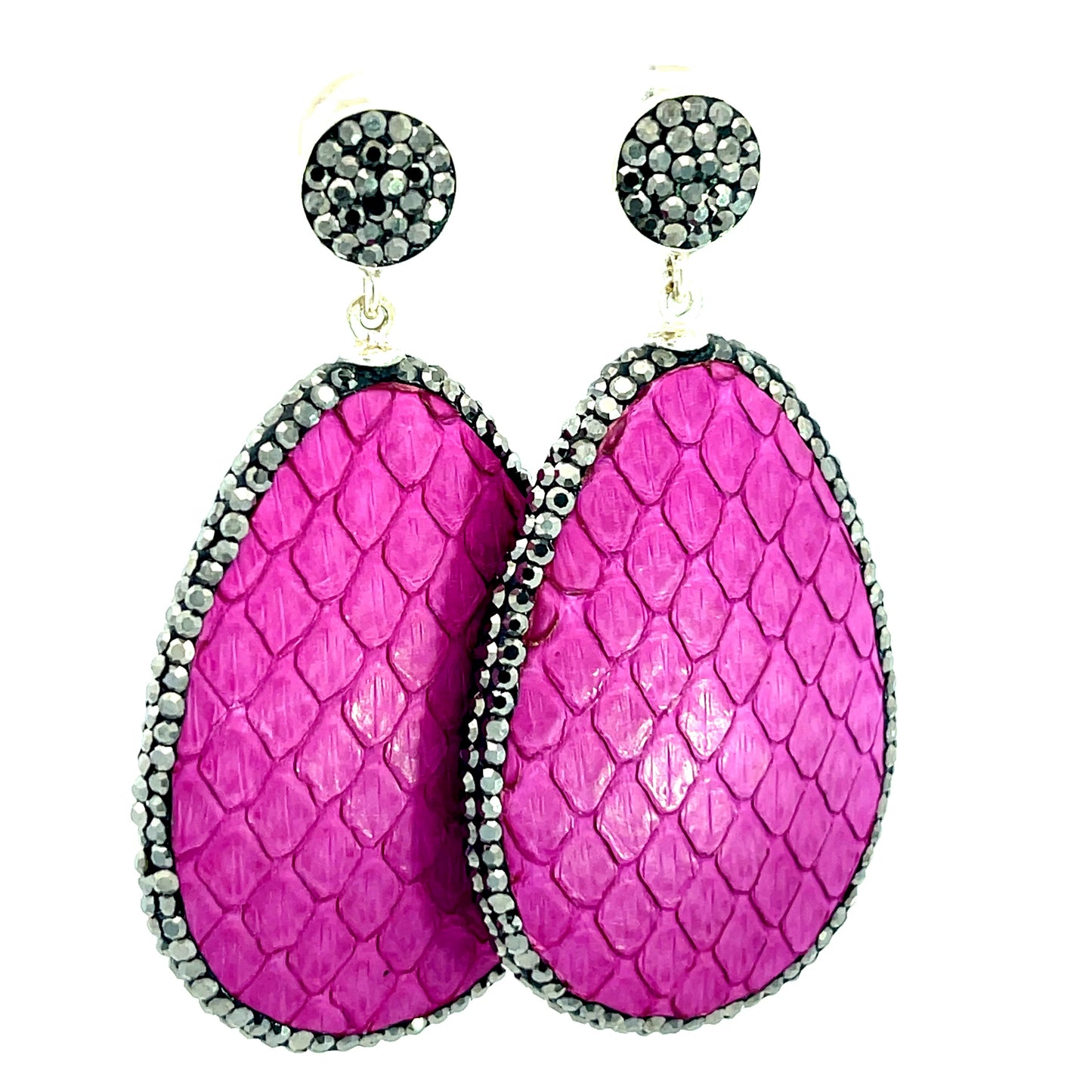 Magenta Purple Leather 925 Sterling Silver Teardrop Earring