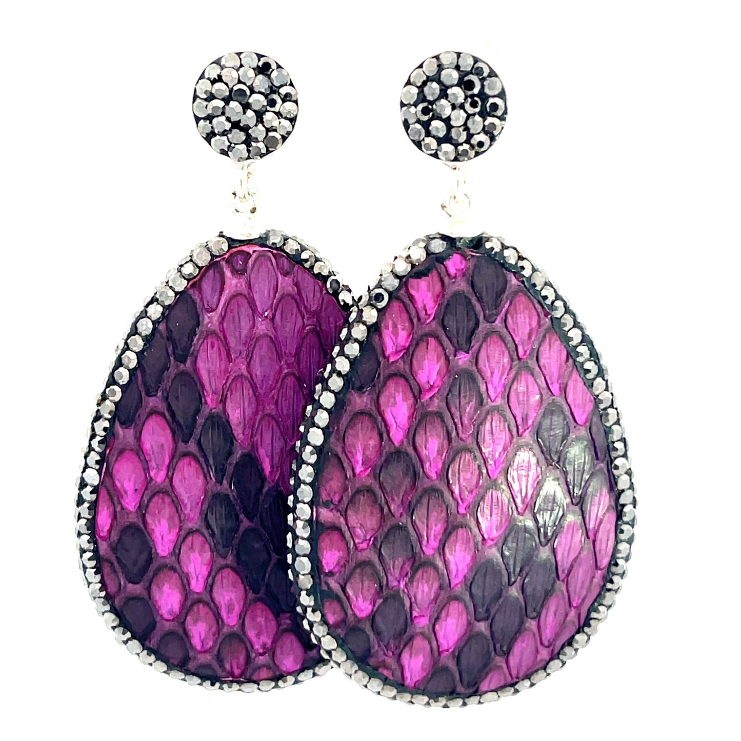 Purple Snakeskin Print Leather 925 Sterling Silver Teardrop Earring