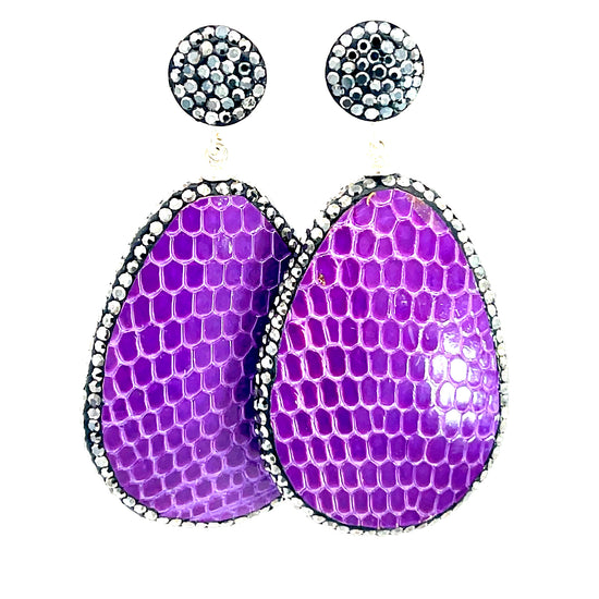 Purple Leather 925 Sterling Silver Teardrop Earring