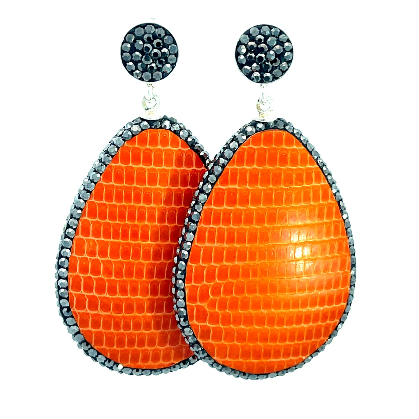 Orange Leather 925 Sterling Silver Teardrop Earring