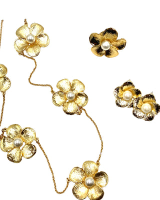 Gold Brass Cultured Pearl Necklace Set - Born To Glam