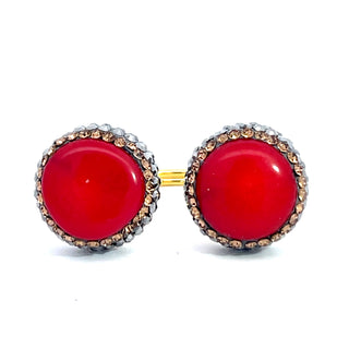 Round Double Gemstone & Crystal 925 Sterling Silver Adjustable Ring - Born To Glam