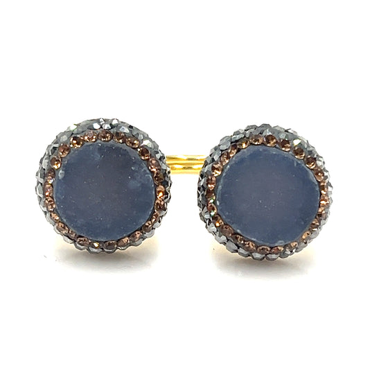 Round Blue Druzy Gold & Silver Crystal Gold Plated 925 Sterling Silver Adjustable Ring