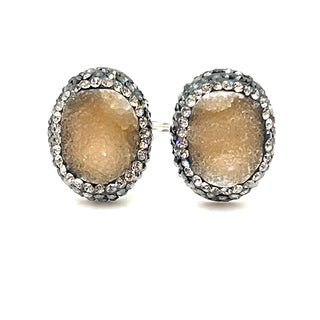 Oval Double Gemstone & Crystal 925 Sterling Silver Adjustable Ring - Born To Glam