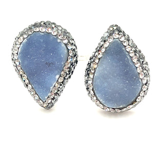 Teardrop Double Gemstone & Crystal 925 Sterling Silver Adjustable Statement Ring - Born To Glam