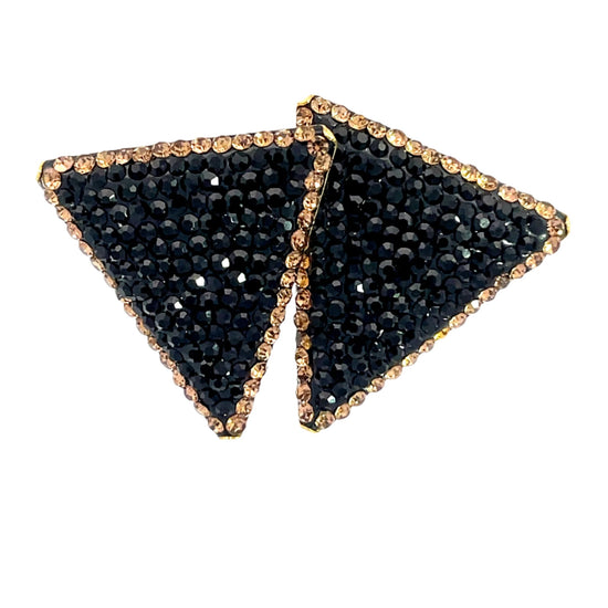 Triangle Gold & Black Crystal Gold Plated 925 Sterling Silver Stud Earring