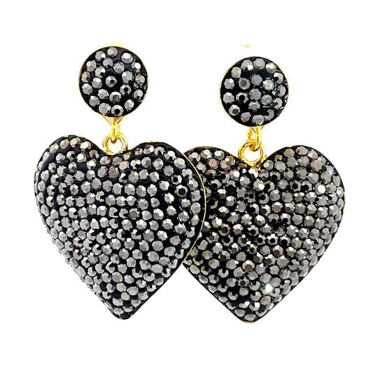 Gray Crystal Gold Plated 925 Sterling Silver Heart Earring