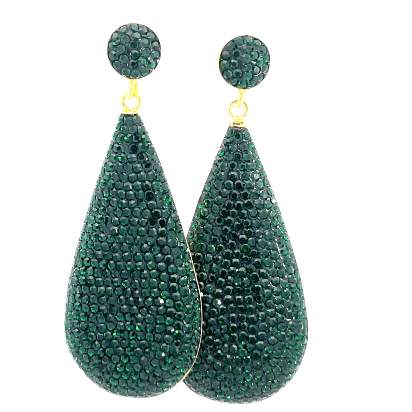 Green Crystal Teardrop Gold Plated 925 Sterling Silver Drop Earring