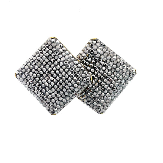 Gray Hematite Square 925 Sterling Silver Crystal Stud Earring