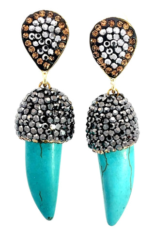 Turqouise Mini Horn Crystal Earring - Born To Glam