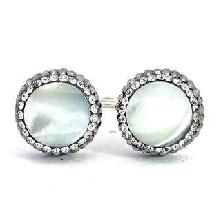 Round Double Gemstone & Crystal 925 Sterling Silver Adjustable Ring - Born To Glam