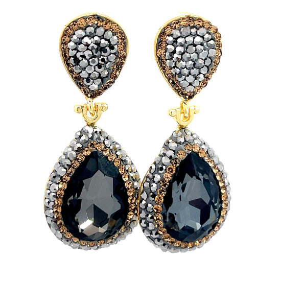 Deep Gray Cubic & Gold Crystal Drop Earring