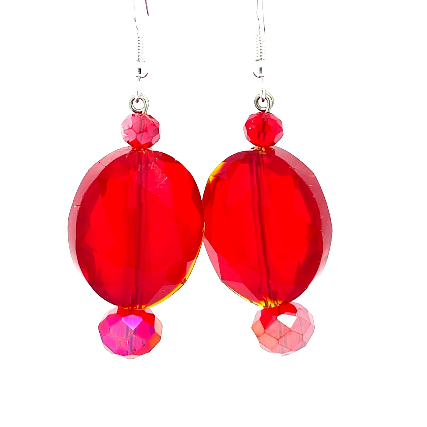 Red Crystal Oval Sterling Silver Earring