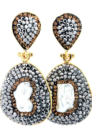 Cultured Pearl Gold & Silver Crystal Drop Earring - Born To Glam