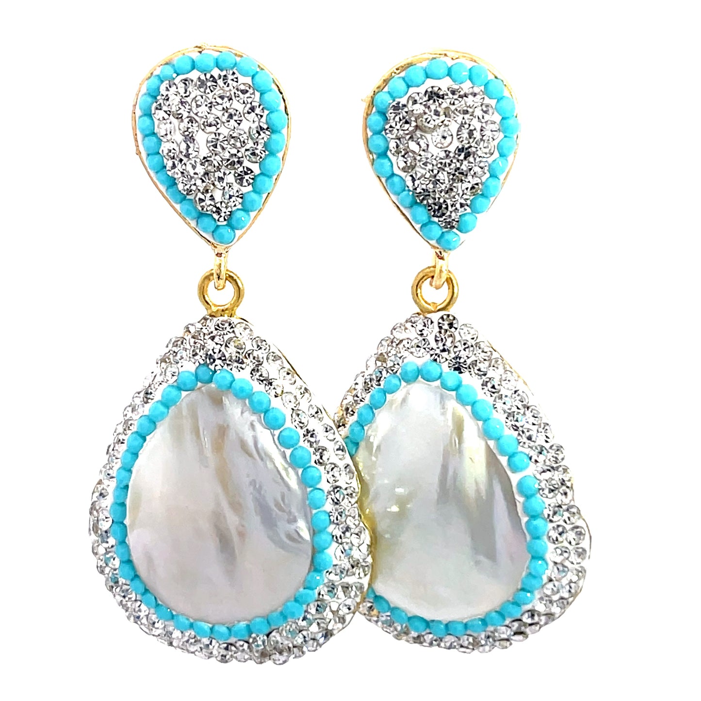 Mother of Pearl Turquoise & Silver Crystal Drop Earring