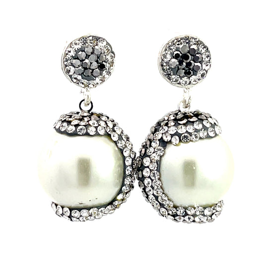 Pearl & Silver Crystal Drop Earring