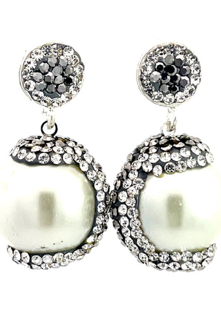 Pearl & Silver Crystal Drop Earring - Born To Glam
