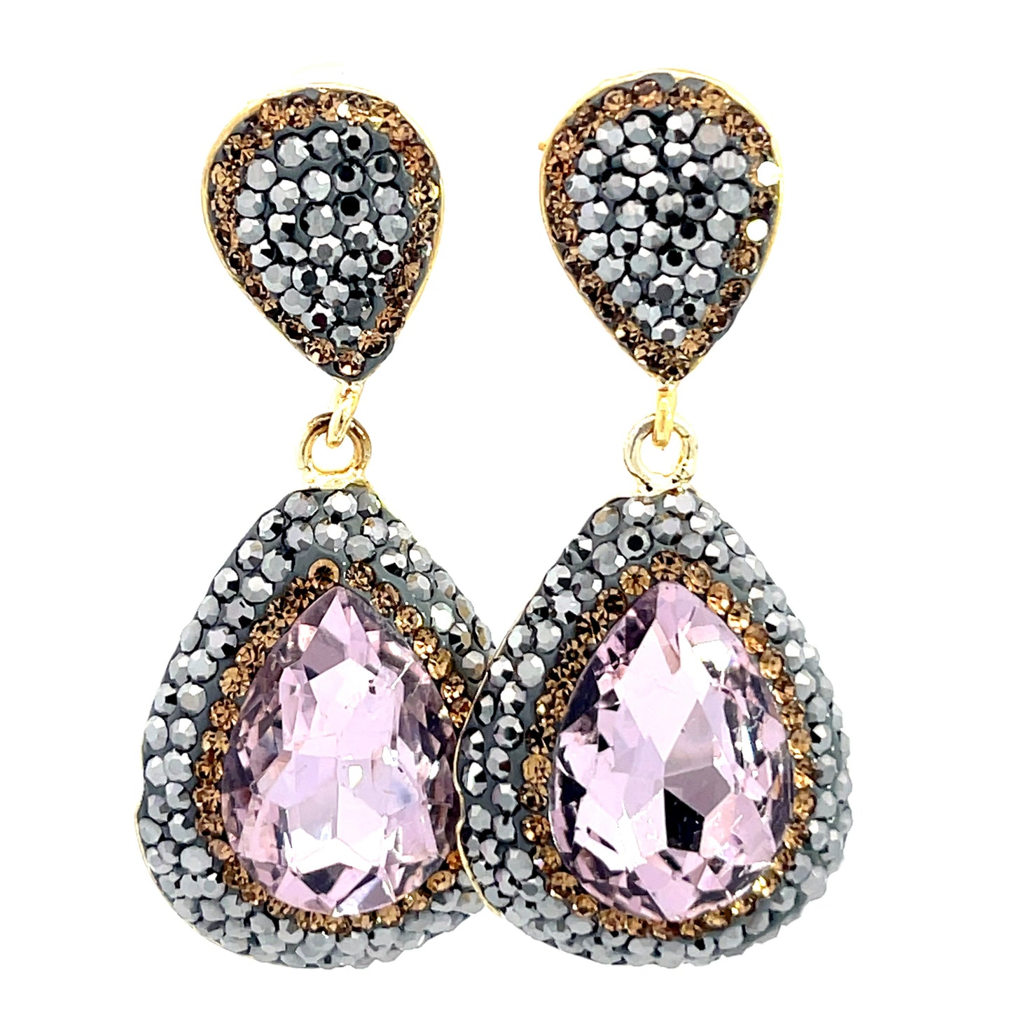 Light Pink Cubic & Gold Crystal Drop Earring