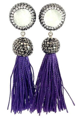 Round Gemstone Short 925 Sterling Silver Tassel Earring - Born To Glam