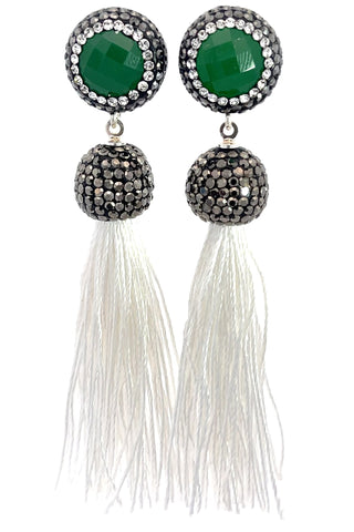 Round Gemstone Short 925 Sterling Silver Tassel Earring - Born To Glam
