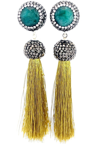 Round Gemstone Short 925 Sterling Silver Tassel Earring - Born To Glam