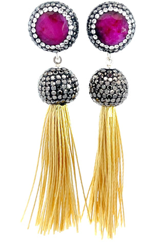 Round Gemstone Short 925 Sterling Silver Tassel Earring - Born To Glam