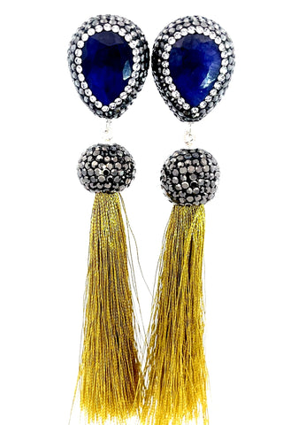 Teardrop Gemstone Tassel 925 Sterling Silver Earring - Born To Glam