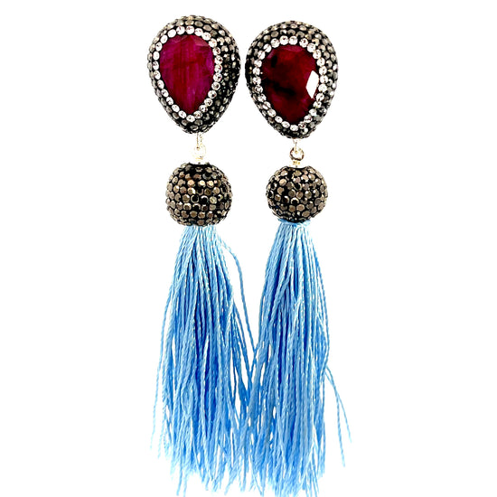 Teardrop Gemstone Tassel 925 Sterling Silver Earring