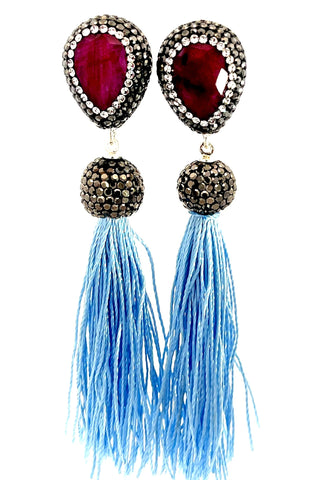 Teardrop Gemstone Tassel 925 Sterling Silver Earring - Born To Glam