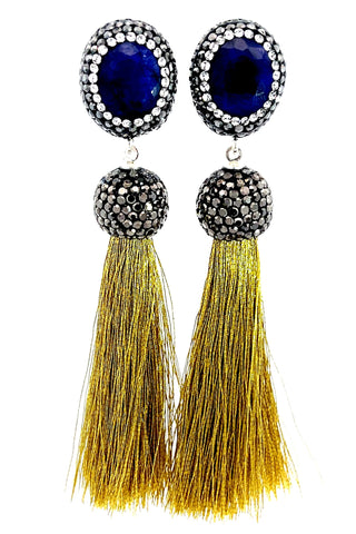 Gemstone & Crystal Tassel 925 Sterling Silver Earring - Born To Glam