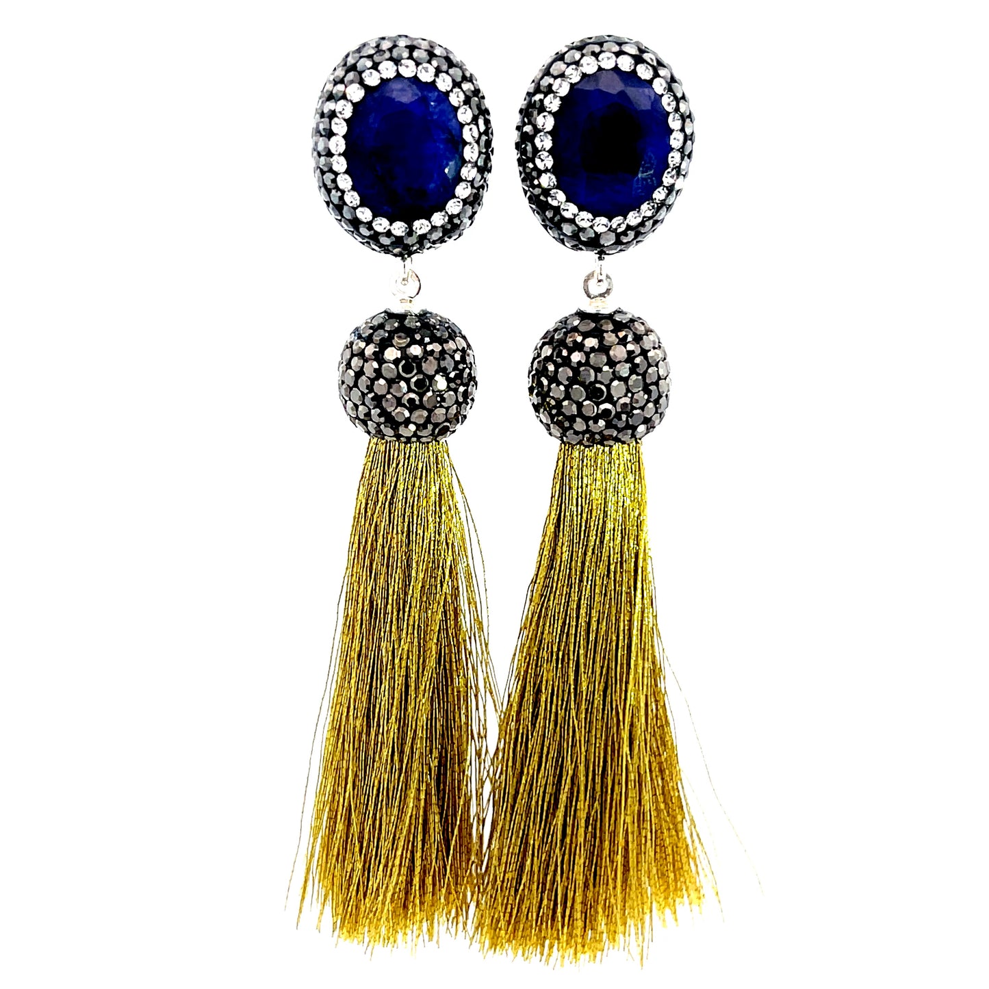 Gemstone & Crystal Tassel 925 Sterling Silver Earring