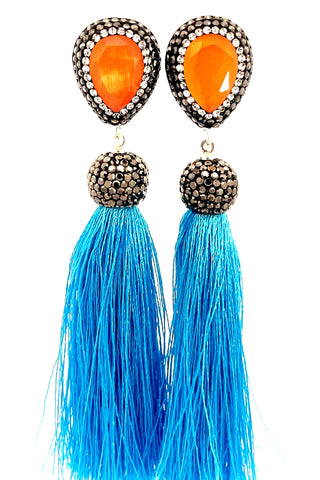 Teardrop Gemstone Tassel 925 Sterling Silver Earring - Born To Glam